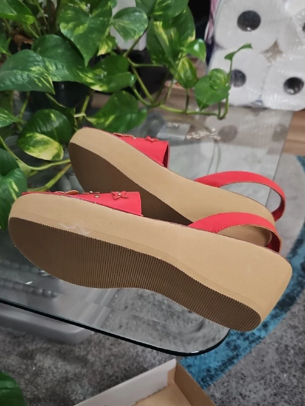 Kenneth Cole Reaction Red Floral Wedge Slingbacks